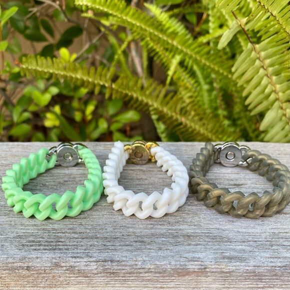 Lot of Three 3 Rustic Cuff Mint/White/Olive Silicone Wrap Braided Bracelets. EUC - Picture 4 of 6